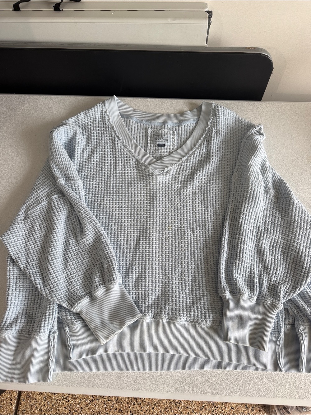 American Eagle Outfitters Pale Blue Waffle Knit V-Neck Oversized Sweater